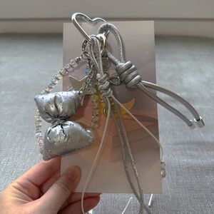 Silver Shiny Multi-Charm Bag Accessory | Handmade Gift Keychain & Phone Charm